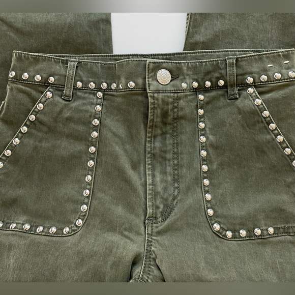 Express High Rise Studded Skinny Jeans Olive Green size 4S 4C - Picture 3 of 10